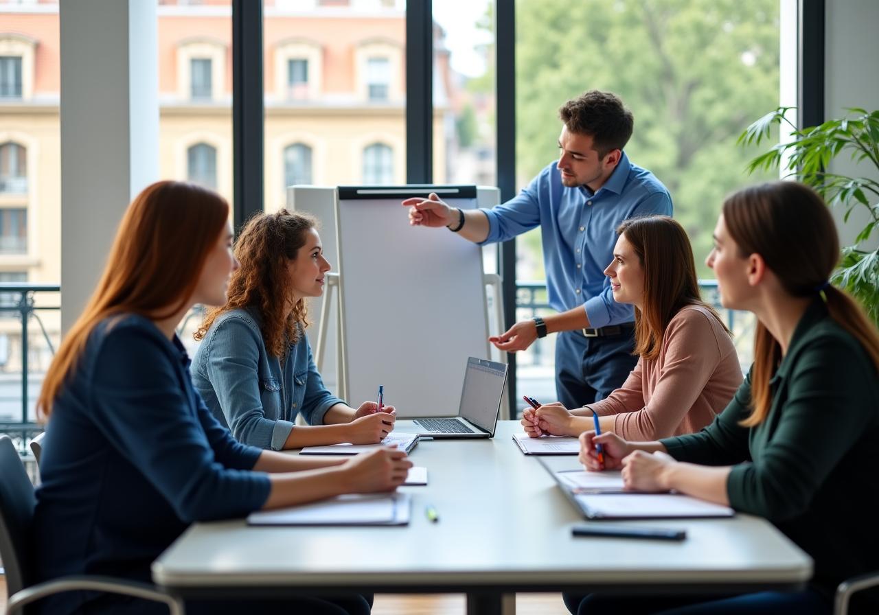 Candidati che partecipano a una simulazione di colloquio di gruppo